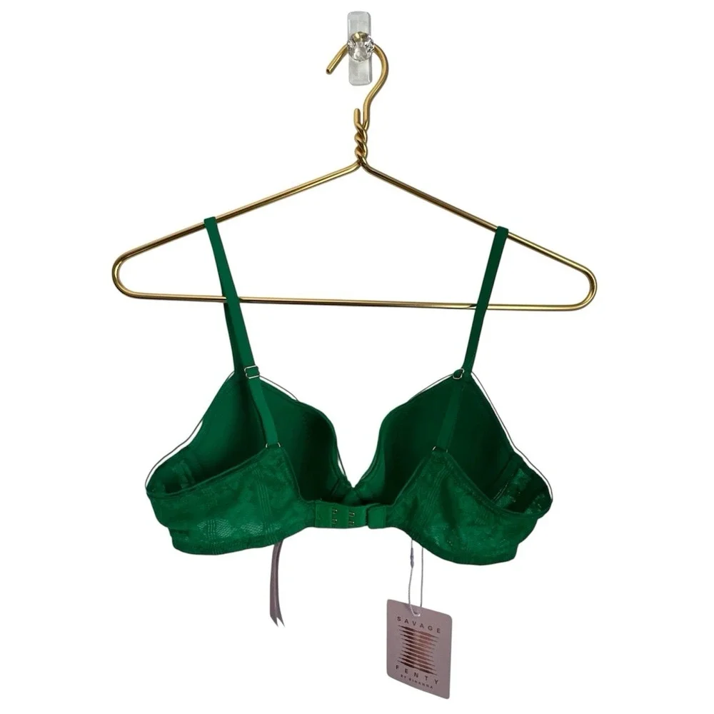 Savage X Fenty Bra Garden Maze Lace 34B Green Tulip Unlined NWT MSRP $59